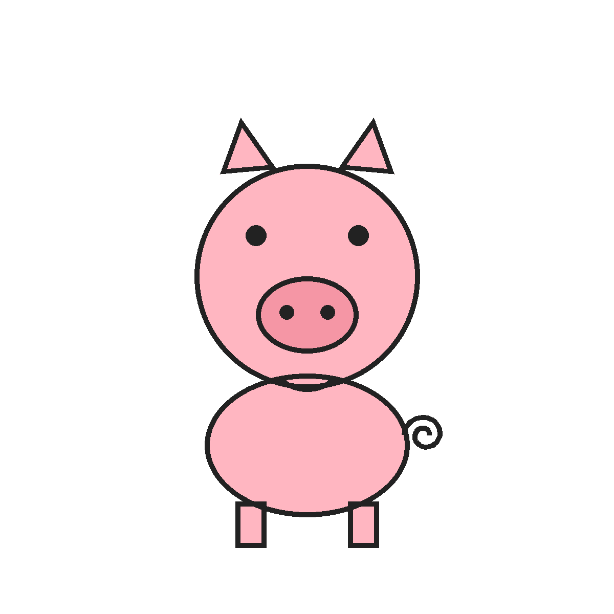 Finished colored drawing: How to Draw a Pig