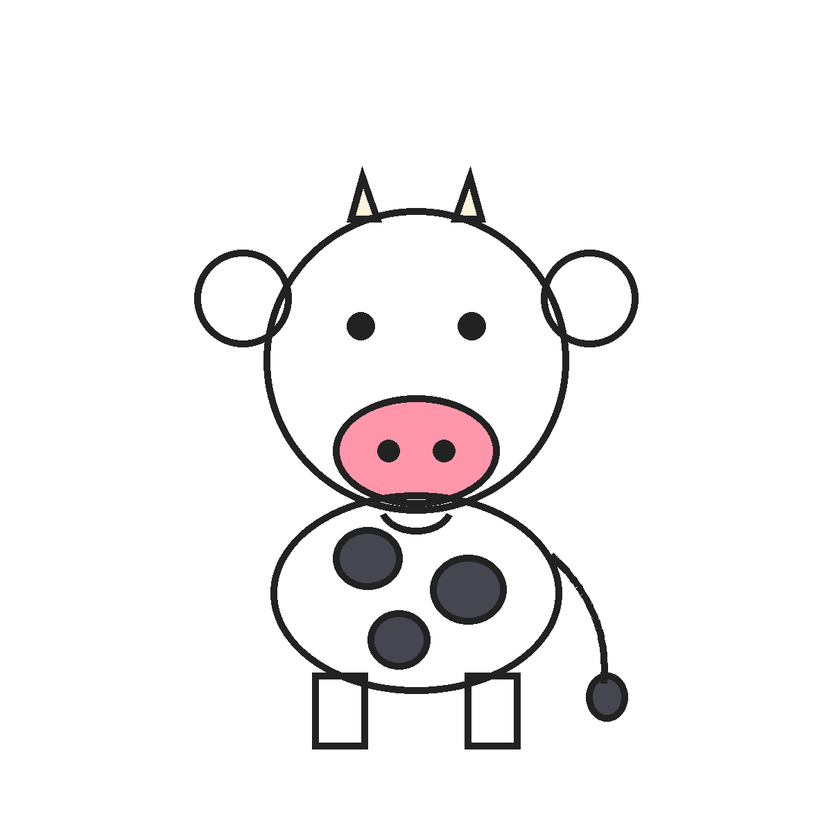 Finished colored drawing: How to Draw a Cow