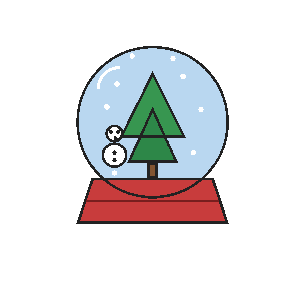 Finished colored drawing: How to Draw a Snow Globe