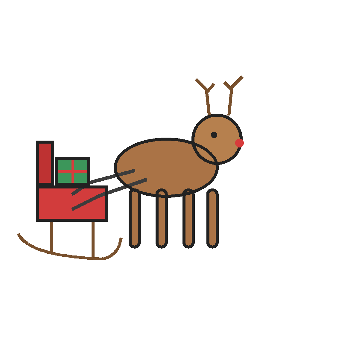 Finished colored drawing: How to Draw a Reindeer Sled