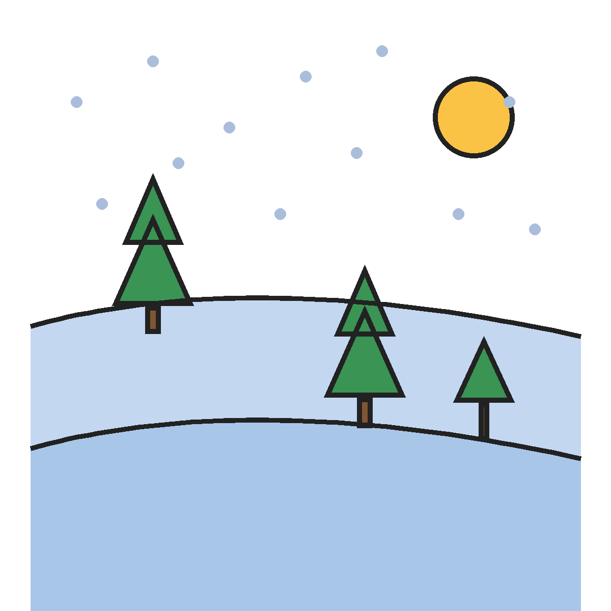 Finished colored drawing: How to Draw a Winter Landscape