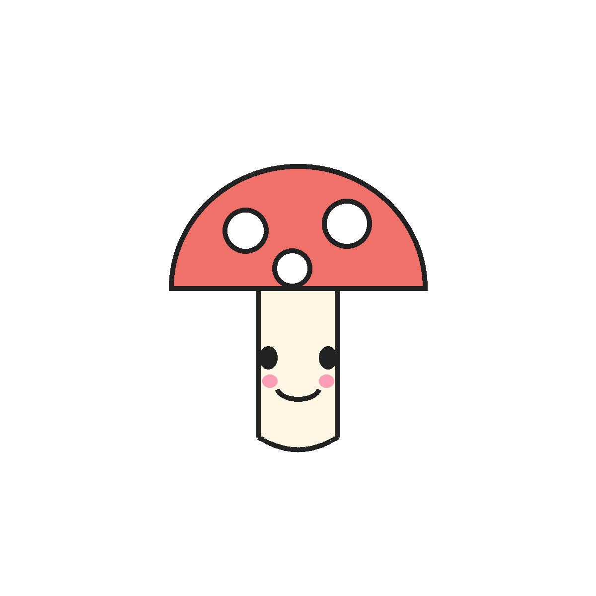 Finished colored drawing: How to Draw a Kawaii Mushroom