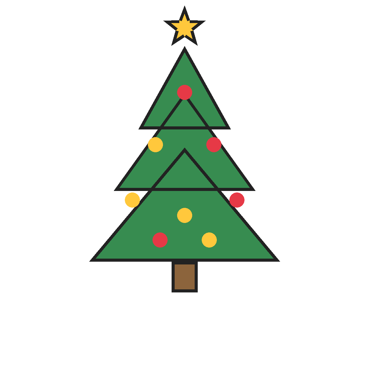 Finished colored drawing: How to Draw a Christmas Tree