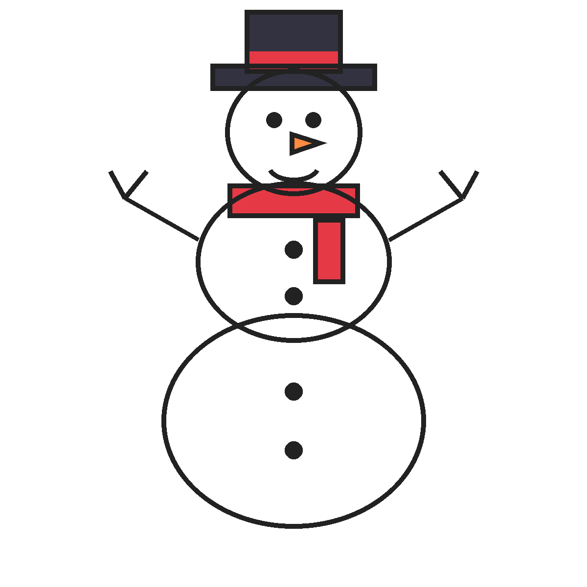 Finished colored drawing: How to Draw a Snowman
