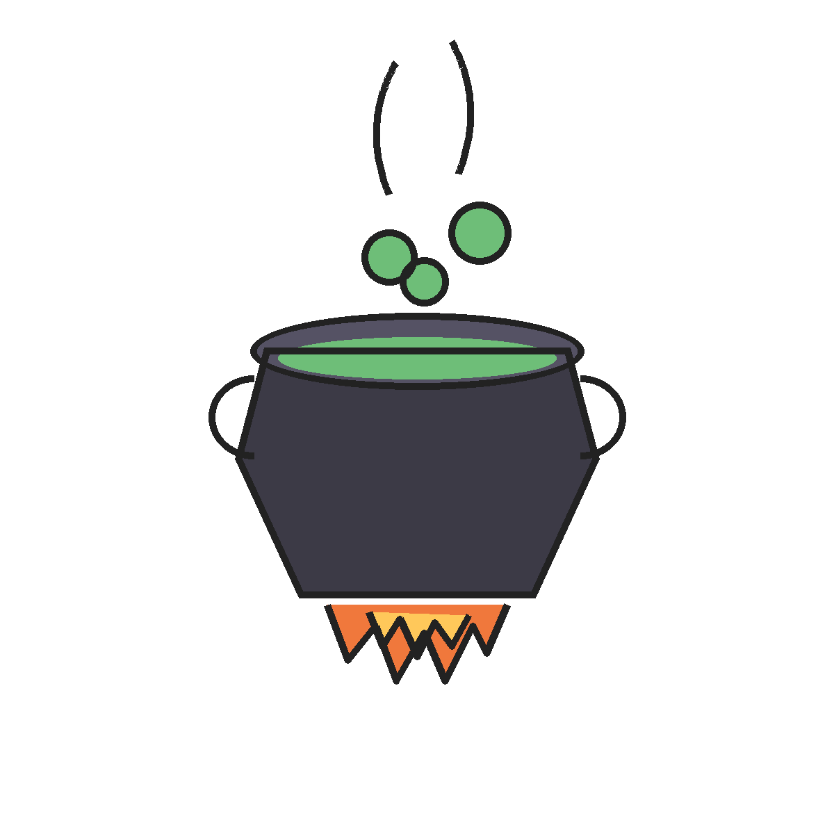 Finished colored drawing: How to Draw a Cauldron