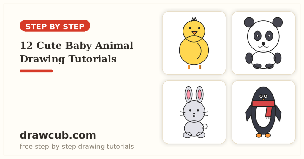 12 Cute Baby Animal Drawing Tutorials for Kids (Step by Step)