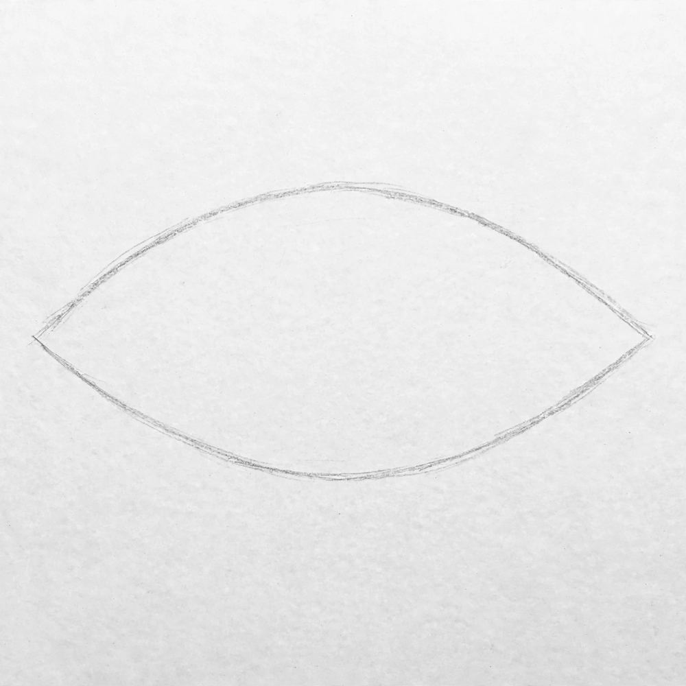 Draw a wide almond shape for the eye.